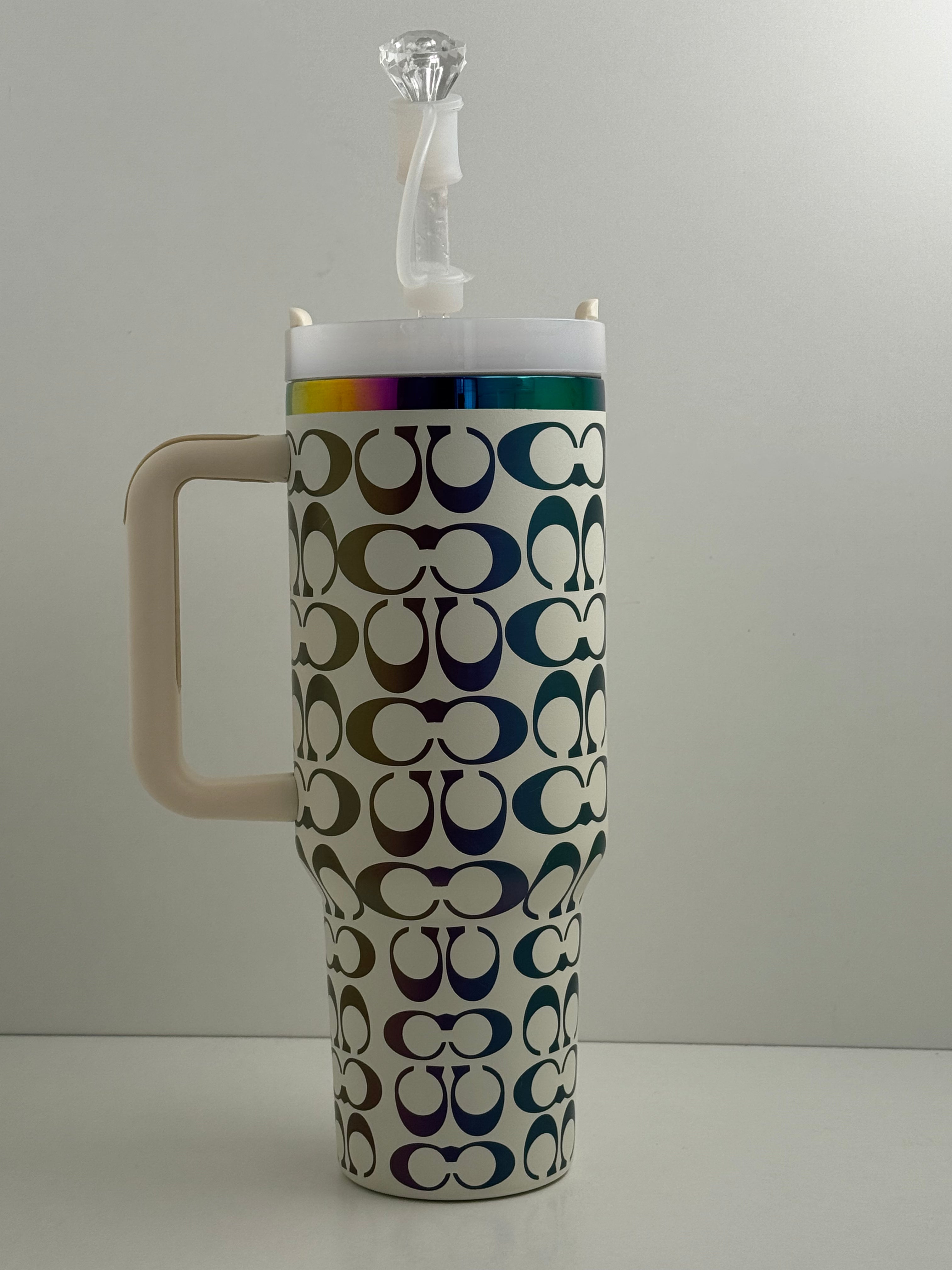 40oz Holographic Monogram Quencher Tumbler – White